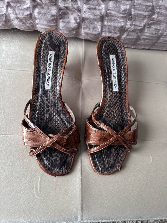 Manolo Blahnik Shoes - Manolo Blahnik Copper Brown Leather Slide Mules